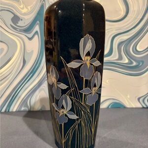 Otagiri Japan Vase with Gold and Blue Iris Design